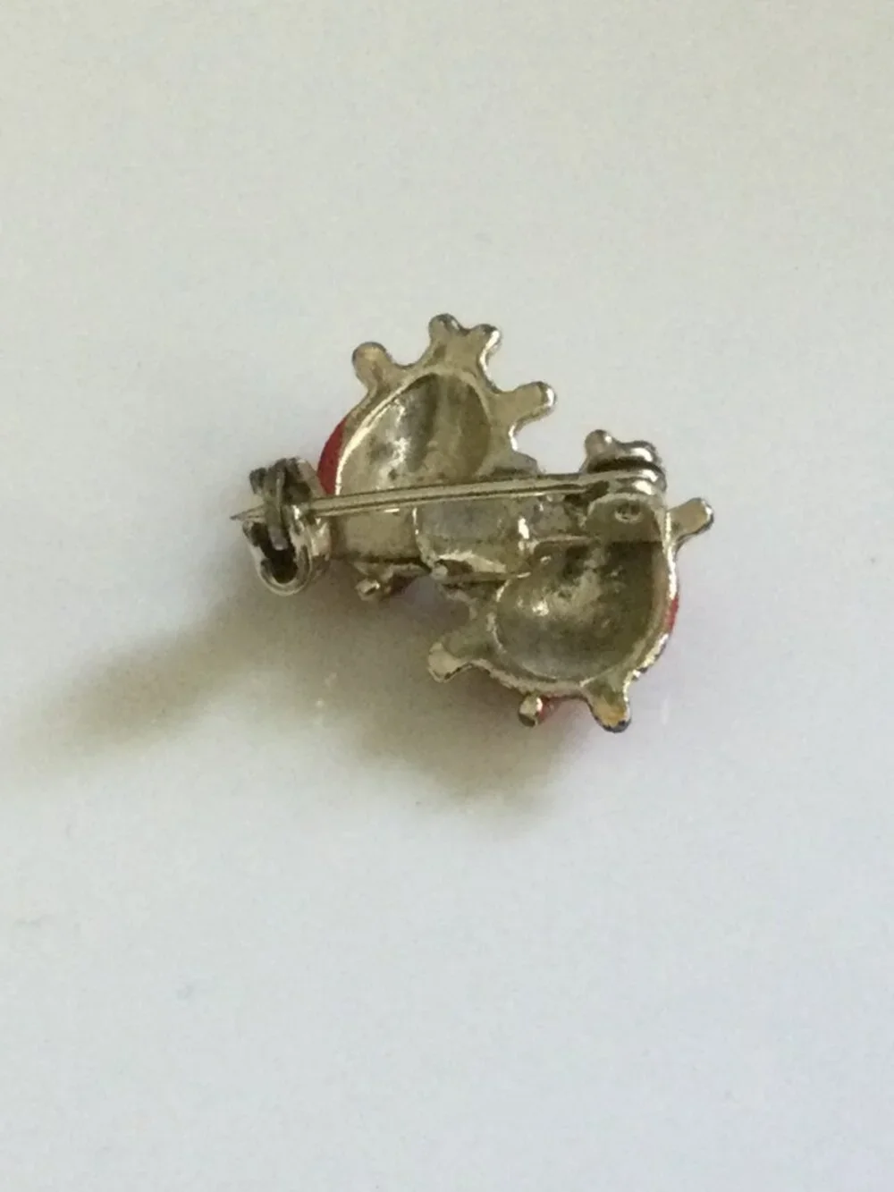 Vintage Double Ladybug Brooch Pin Gold Tone Red Enamel Whimsical Novelty